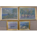 Corfu, Greece, four oils on canvas, dated 1924, indistinctly signed, all by same hand, largest 42