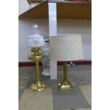 Two brass table lamps