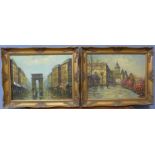 A pair of Parisian street landscapes, oil on canvas, 29 x 40cms, framed