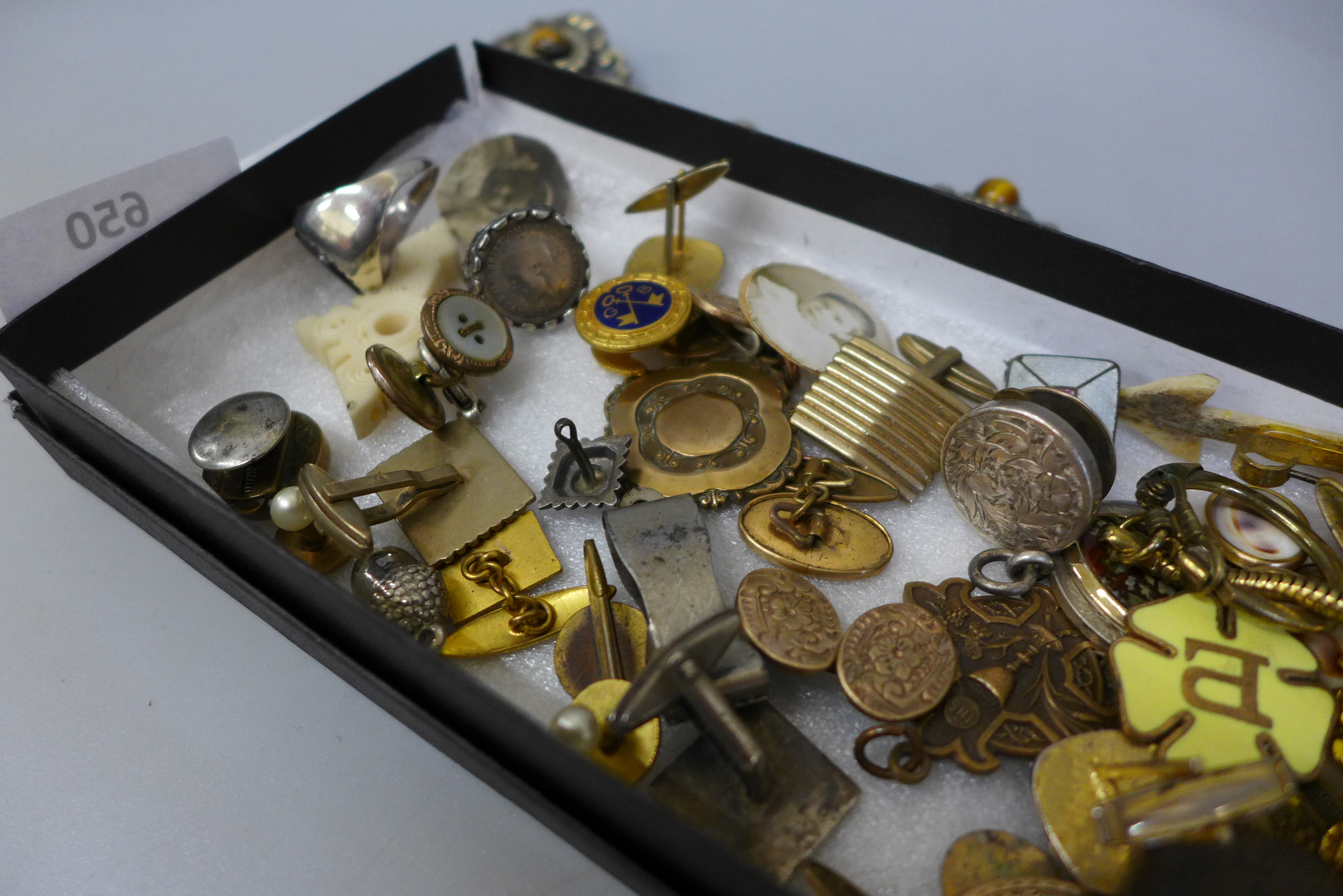 A silver mounted dollar, cufflinks and enamel badges - Image 3 of 3