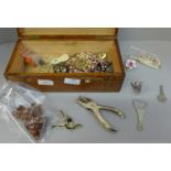 A collection of costume jewellery including vintage, in a wooden box