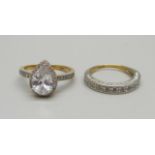 Two silver gilt dress rings, M and P