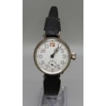 A silver WWI military trench wristwatch, import mark for London 1918