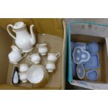 A collection of Wedgwood Jasperware, Royal Albert Burlington teawares and a glass penguin