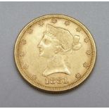 An 1881 United States ten dollars Liberty Eagle gold coin, 16.6g