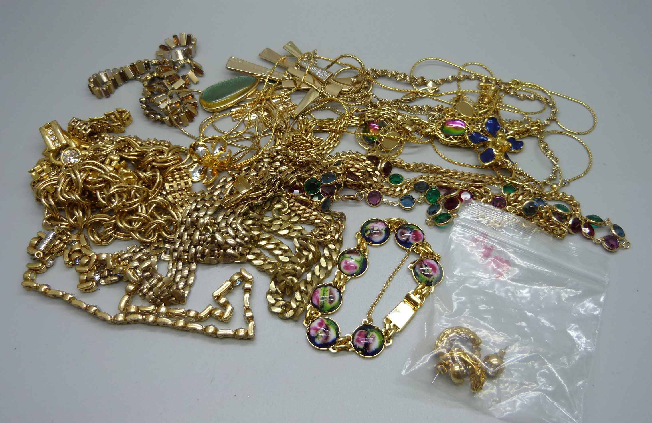 A collection of gold tone jewellery