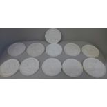 Eleven Royal Copenhagen bisque porcelain plaques