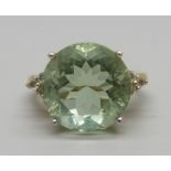 A silver gilt, mint green fluorite and zircon ring, O