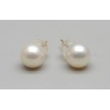 A pair of 18ct gold and pearl earrings