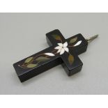 A pietra dura cross pendant, 38mm wide, one small chip