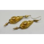 A pair of antique gilt metal drop earrings