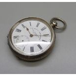 A silver Greenwich Lever pocket watch, Watts, Nottingham