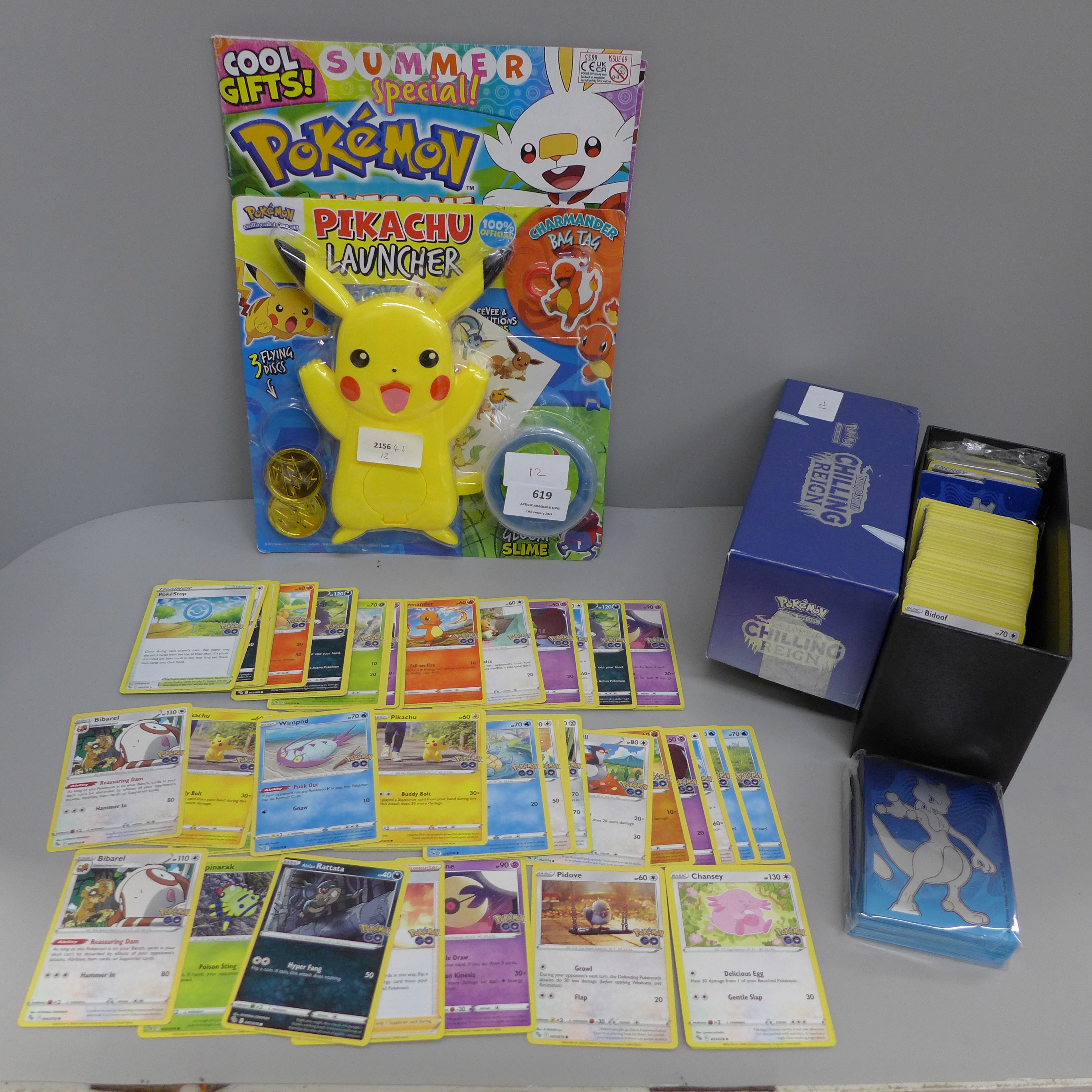 270 Pokemon Go cards including box, protective sleeves, card separators and a magazine