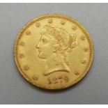 An 1879 United States eagle ten dollars gold coin, 16.7g