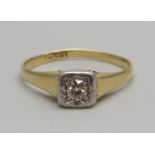 An 18ct gold, old cut diamond solitaire ring, 2.6g, P