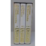 A set of The Folio Society Lord of The Rings books, three volumes in a slip case, second
