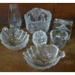 A collection of signed Scandinavian glass including Vicke Linstrad for Kosta, a Kjell Engman for