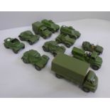 Eleven Dinky Toys military die-cast model vehicles, including Scout Car, Armoured Car, Army Water