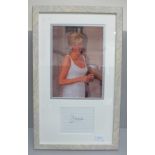 A Diana, Princess of Wales display, autograph and photograph, framed