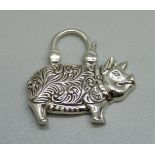 A silver and malachite pig padlock pendant/fastener