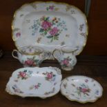 A Royal Crown Derby Days serving plate, one other plate, sugar basin with lid, cream jug and tea