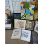 A collection of watercolours, oils and etchings