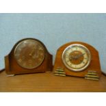 A Hardwick and Smiths art deco walnut mantel clock and a mahogany mantel clock