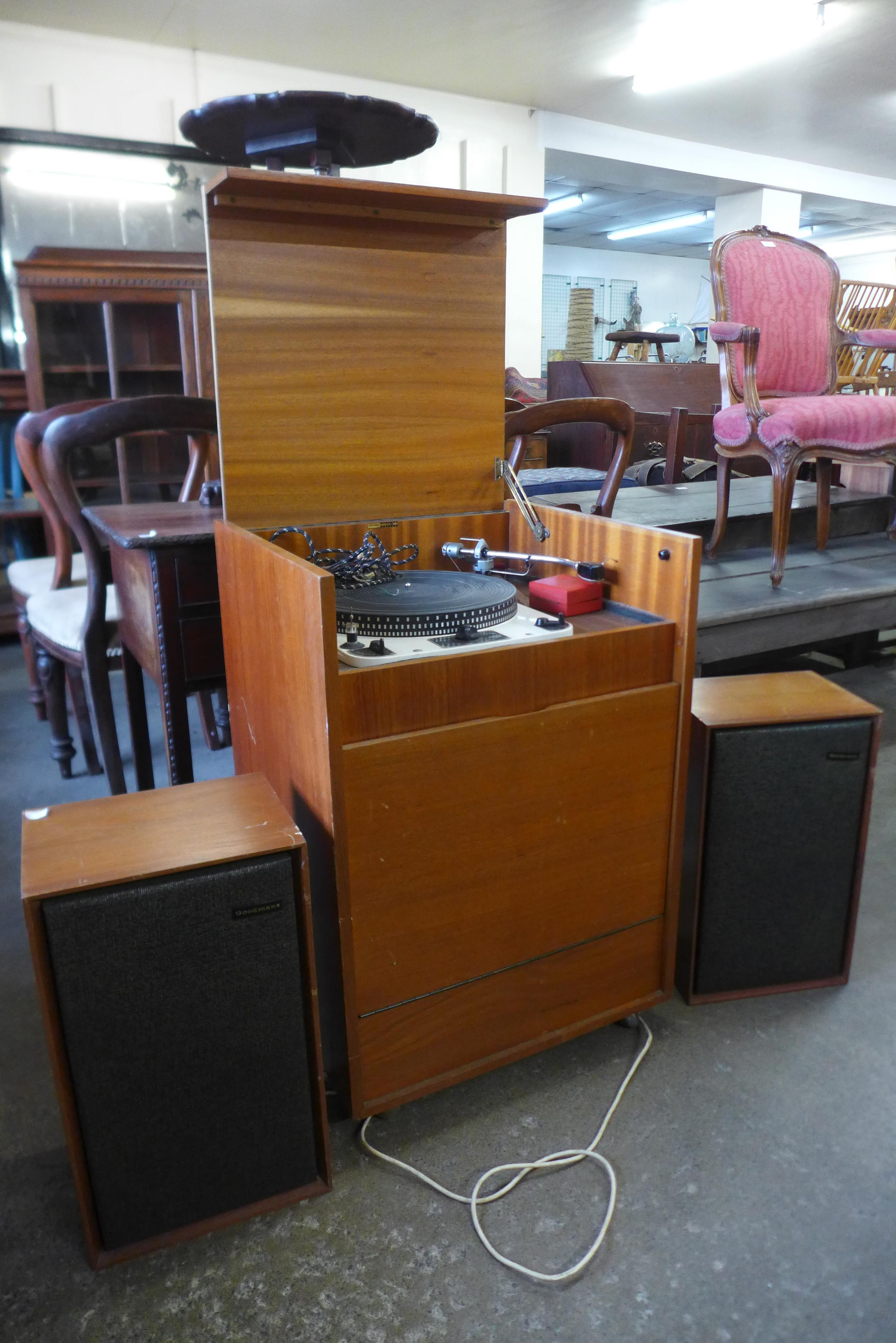 A Record Housing teak stereo cabinet with Garrard turntable, Model 301, Schedule no. 51400/2 and SME