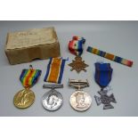 A family group of medals, WWI medal group to 403691 1. A.M. J.O. Clarke RAF, the 1914-15 Star to 513