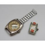 A silver cased wristwatch head and a lady's Art Deco cocktail wristwatch head, a/f