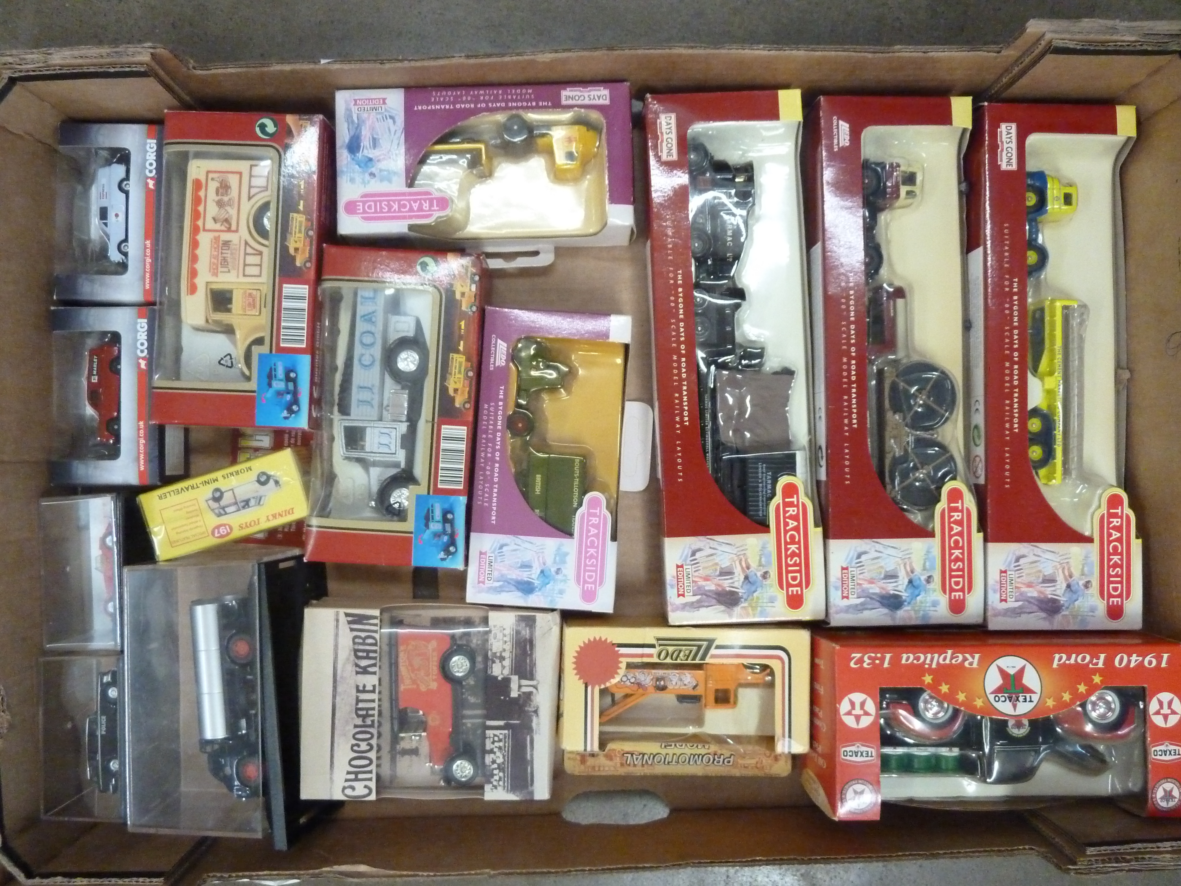 A mixed box of die-cast models, sixteen including Dinky, Corgi, Trackside, all boxed **PLEASE NOTE