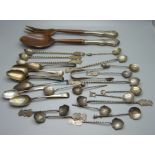 Seven hallmarked silver spoons, 94g, six spoons marked sterling, 31g, twelve twist stem spoons