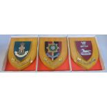 Three Heraldic hand painted shields, boxed