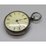 A silver pocket watch, Josh. Ball, Liverpool, hallmarked Birmingham 1892, 39mm case