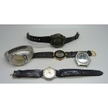 Five wristwatches including Casio and Timex Electric