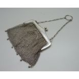 A silver chain mail purse including coin bag, London import mark for 1911