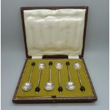 A set of six silver coffee bean spoons, Sheffield 1921, 50g