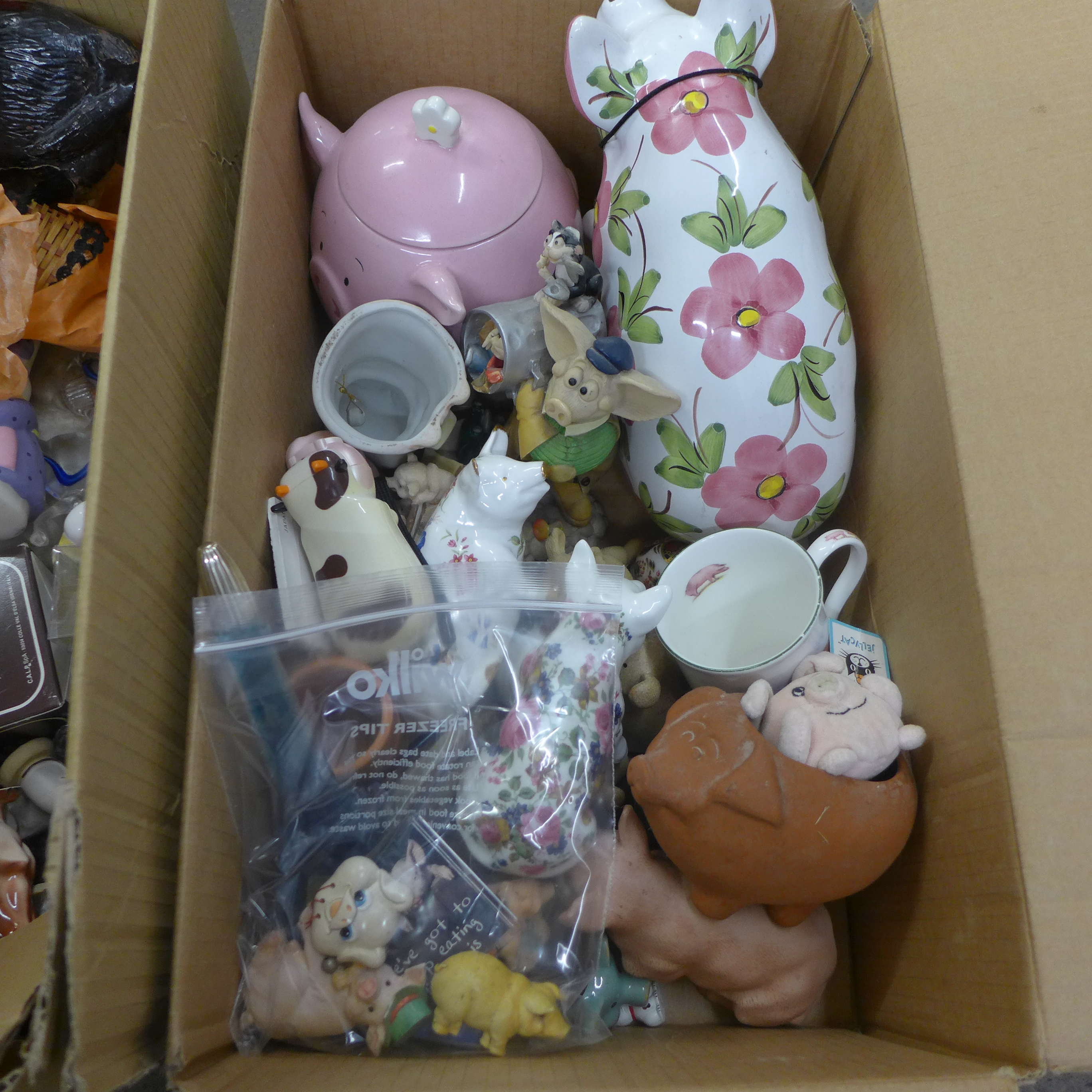 Five boxes of small trinkets, pots, collectables including animal figures, pigs, jugs, pots and - Image 7 of 7