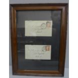 Two framed envelopes with Penny Reds, postmark 1878