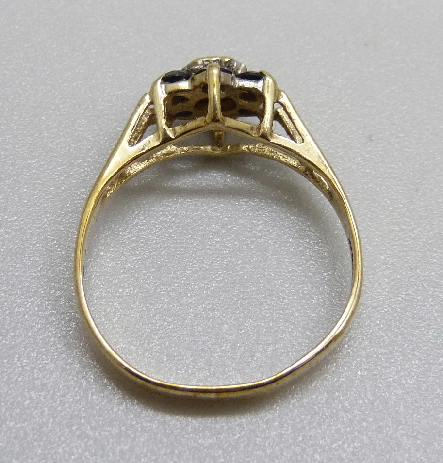 A 9ct gold, sapphire and diamond ring, 1.3g, J - Image 3 of 3