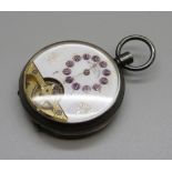 A silver cased Hebdomas 8 Days pocket watch, London import mark for 1915, lacking button