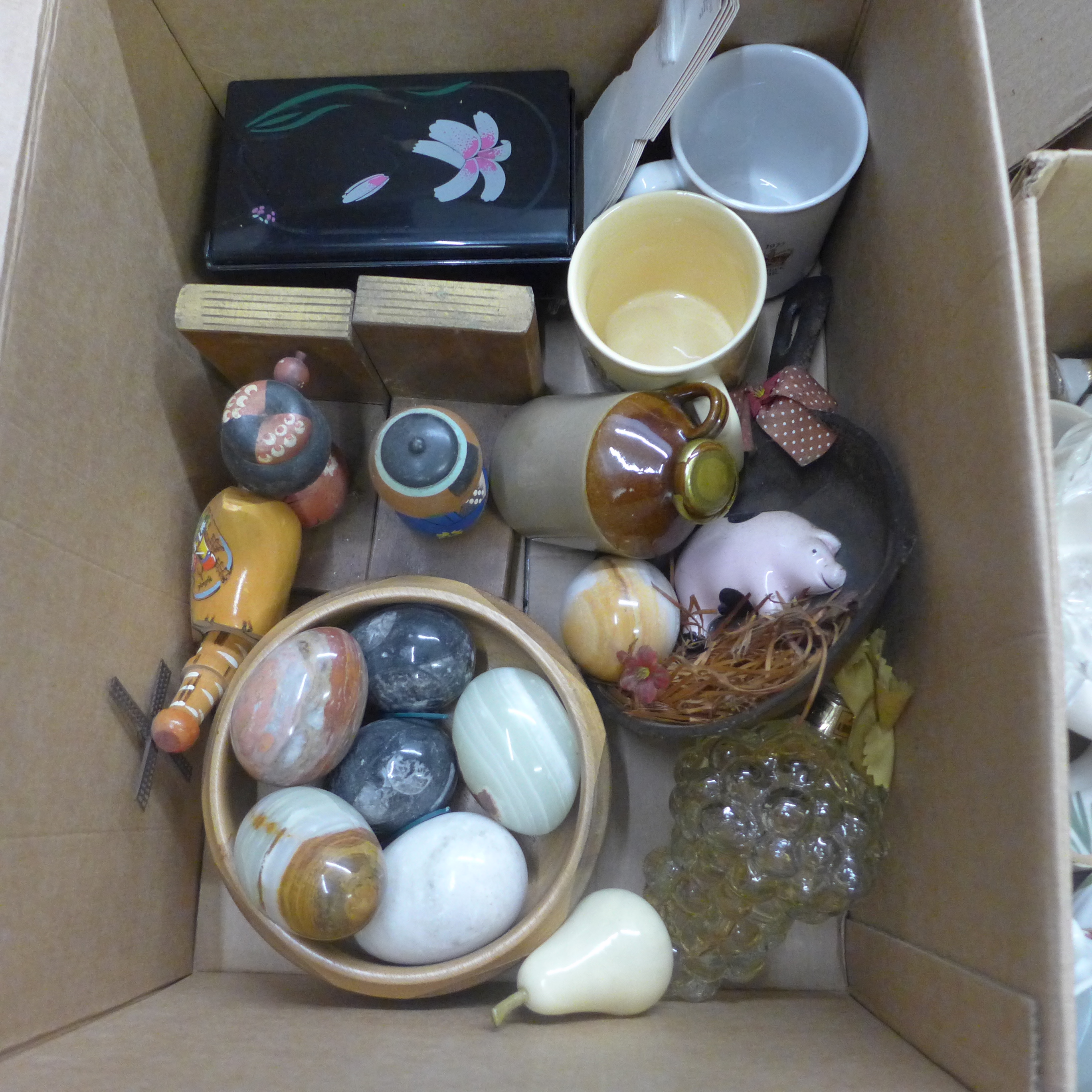 Five boxes of small trinkets, pots, collectables including animal figures, pigs, jugs, pots and - Image 3 of 7