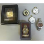 Six pocket and wristwatches including Ingersoll and Accurist