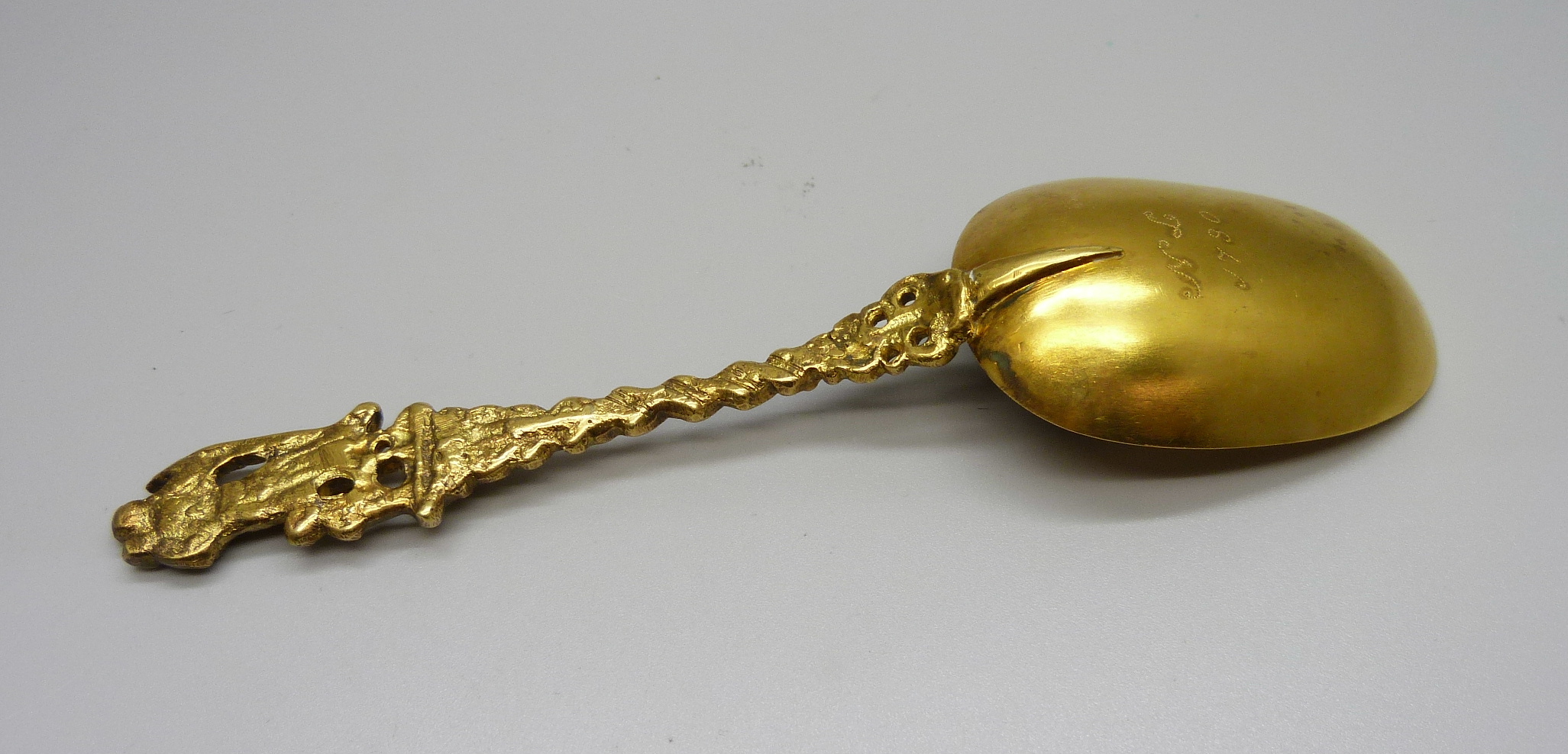 A gilt spoon bearing inscription dated 1866, 'Charles John Cooper from James James December 13th - Image 3 of 3