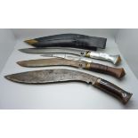 A kukri and two others lacking scabbards