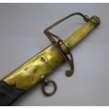 A George III Officer's sword, possibly Naval, ivory grip, brass guard, etched curved blade, with