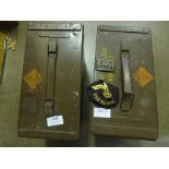 A German WWII 'tinnie' badge, a later patch and two ammo tins **PLEASE NOTE THIS LOT IS NOT ELIGIBLE