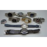 Nine vintage wristwatches including Casio Ediface, Rytima automatic with black dial lacking crown