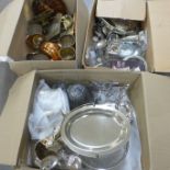 Three boxes of metalwares; a box of brass and copper and two boxes of plated ware **PLEASE NOTE THIS
