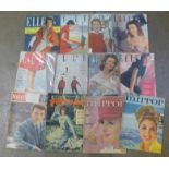 Eight 1950's Elle magazines including Bridget Bardot cover (French language) Woman's own